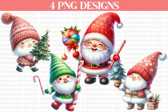 4 Winter Christmas Gnome Clipart: Festive Illustrations