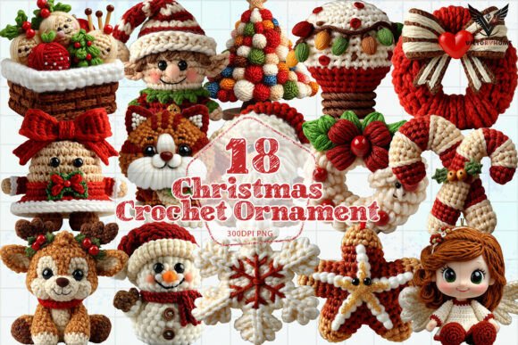 Christmas Crochet Ornament Clipart Set: Illustrations