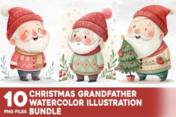 Christmas Grandfather Watercolor Bundle: Illustrations Review