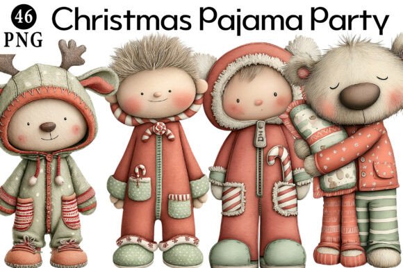 Christmas Pajama Party Clipar: Festive Illustrations