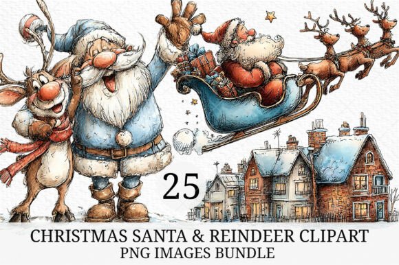Christmas Santa Reindeer Clipart: Illustrations for Blogs