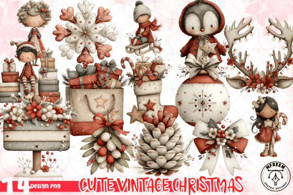 Cute Vintage Christmas Clipart: Festive Illustrations