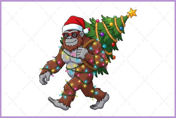Funny Christmas Bigfoot Wear Hat PNG for Illustrations