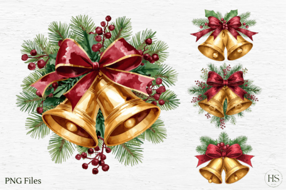 Jingle Bells Png: Watercolor Christmas Illustrations