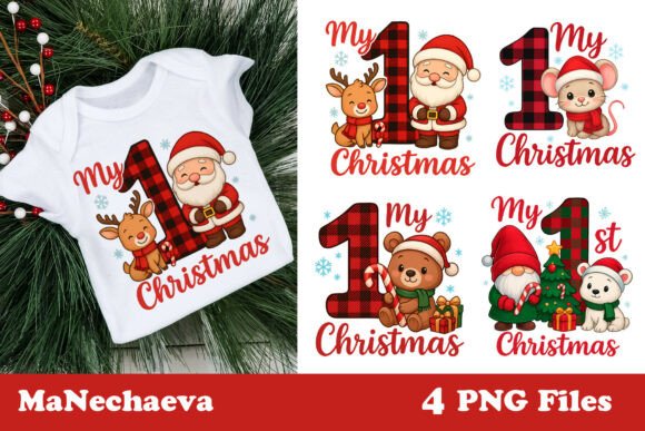My First Christmas Red Plaid Sublimation Illustrations