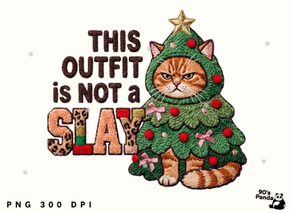 Not a Slay, Christmas Crochet Tree Cat Illustrations