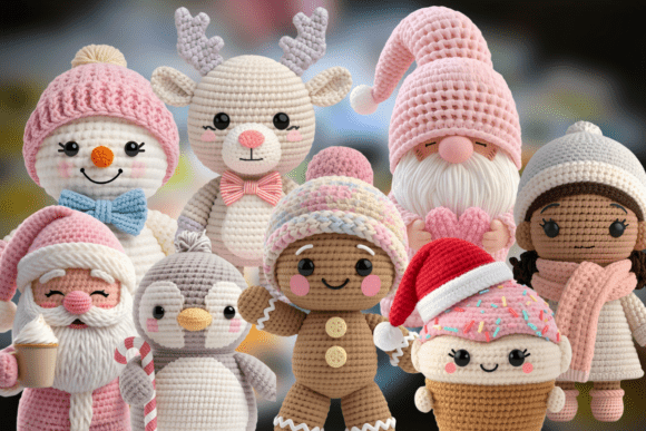 Pastel Crochet Christmas Bundle PNG: Illustrations for Branding