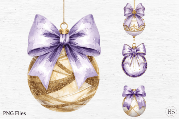 Purple Christmas Ball, Golden Christmas Illustrations