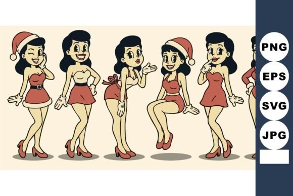 Retro Christmas Cartoon Ladies Illustrations
