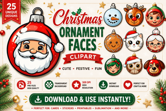 Reviewing Christmas Ornament Faces Clipart Illustrations