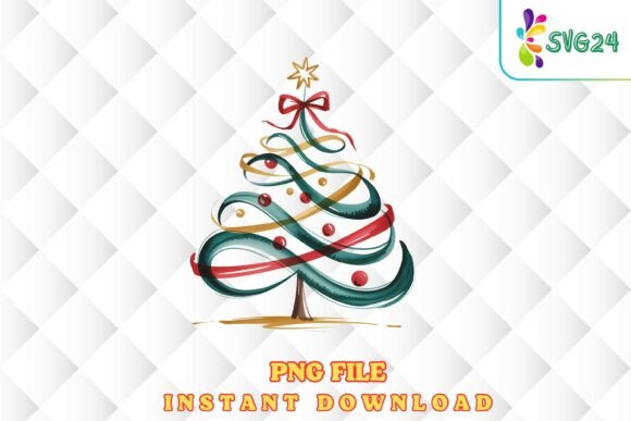 Ribbon Christmas Tree PNG: Illustrations for Branding