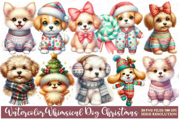 Watercolor Dog Christmas Clipart Set: Illustrations